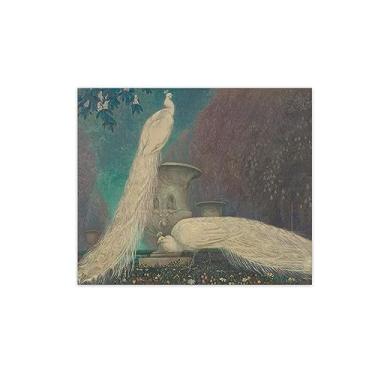 Imagem de Pintura famosa arte de parede - pavão branco 3 - impressão de imagem de animal em tela - pintura de arte para decoração de parede de sala de estar - pôster de reproduções 70 x 85 cm 28 x 33 polegadas