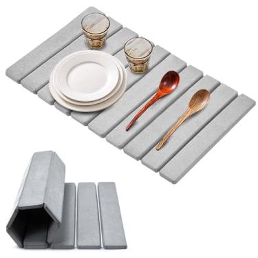 Imagem de Hajigopet Tapete Absorvente De Secagem Rápida Para Louças, Design Dobrável Multiuso, Pedra Bancada Cozinha Com Almofadas Terra Diatomácea, Cinza (61 Cm (C) X 40 (L))