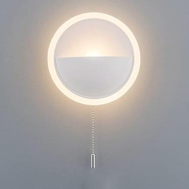 Imagem de Lâmpada De Leitura De Cabeceira Led Moderna Com Interruptor De Puxar, Arandela De Parede Circular Para Quarto Com Função De Ajuste De Brilho De 3 Níveis