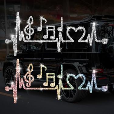 Imagem de Adesivo de carro autoadesivo de PVC brilhante estilo tom musical cintilante para carros, caminhões, motocicletas, capa de porta multidecoração adesivo (branco e colorido)