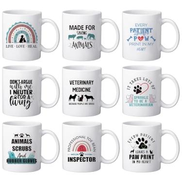 Imagem de Teenyyou 9 peças Vet Tech Week presentes caneca a granel 325 ml caneca de café de cerâmica veterinária para mulheres homens presente técnico veterinário presente para médico graduado cão amante de