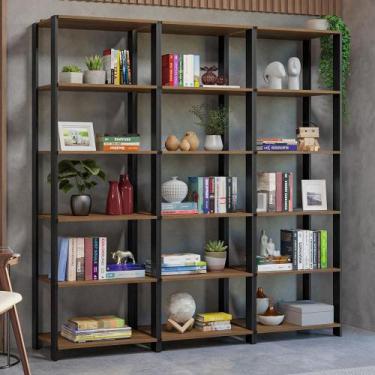 Imagem de Estante Armário Multiuso para Livros 177 cm Valencia Madesa, Rustic/Pr