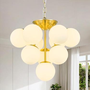 Imagem de LBSQJ 10 Luzes Globo Pingente Luz Meados do Século Moderno Lustre Sputnik Dourado Sala de Jantar Luzes Pendentes para Cozinha Ilha Sala de Estar Quarto Escadaria