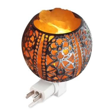 Imagem de IMY King Luz noturna de sal, luz de parede natural, lâmpada de sal com 1 lâmpada, lâmpada de sal de rochas do Himalaia com cesta de metal esférica presente (mudança de desbotamento)