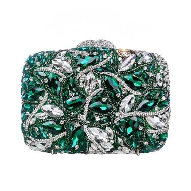 Imagem de GSYPS Bolsa feminina de strass brilhante para noite, bolsa clutch para festa, casamento, luxuosa, bolsa de mão de cristal, Verde e branco