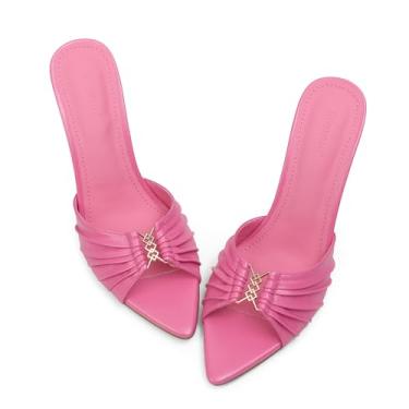 Imagem de iiimmu Sandálias de salto alto stiletto mules de 8,5 cm com bico fino e salto alto de couro sintético, rosa, 37