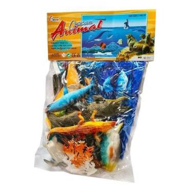 Imagem de Kit Animais Marinhos Borracha Mar Oceano 12 Peças Brinquedo - TOYS