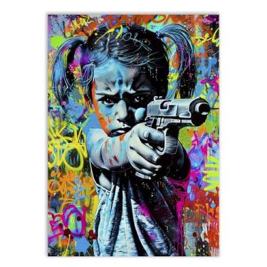 Imagem de Placa Decorativa Grafite Garota Arte De Rua Banksy Decoração Poster Quarto Sala