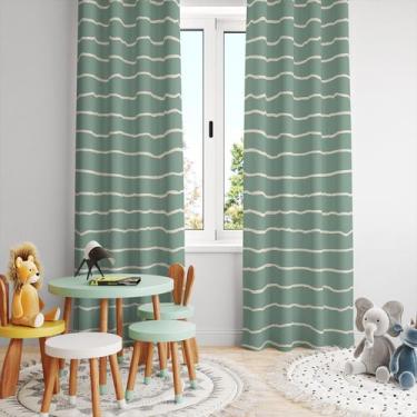Imagem de Cortina Tecido Oxford Quarto Infantil Listras Verde e Bege - 280x220cm