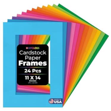 Imagem de Hygloss Products Moldura de papel cartolina Bright Specialty Frames - Grande - 28 x 35 cm - Tamanho central de 20 x 25 cm - 2 cores - pacote com 24, grande (28 x 35,5 cm), 12 cores sortidas, 24 unidades