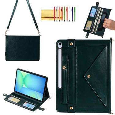 Imagem de Capa de mão para Samsung Galaxy Tab S10 FE+/FE Plus 33.3 cm 2025, capa carteira transversal Techcircle com suporte para caneta + compartimento para cartões, alça de mão integrada + alça de ombro