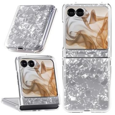 Imagem de Fourmor Capa dobrável para celular Motorola Razr 2024/2025 - Padrão a laser - à prova de quedas - Resistente a choques - Branco leve