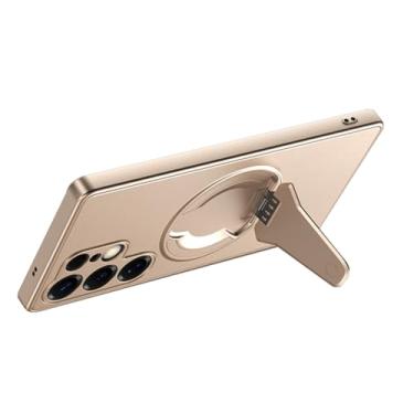 Imagem de HAOMRIYL Capa magnética para Samsung Galaxy S25 Ultra/S25 Plus/S25, suporte oculto ajustável, proteção para câmera fina, proteção à prova de choque, dourada, S25plus