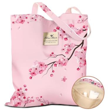 Imagem de Miss Adola Sacola estética feminina – Sacolas reutilizáveis com bolso e fivela magnética, design fofo, bolsa de ombro feminina de tecido de algodão para compras, supermercado, trabalho diário, flor de