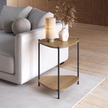 Imagem de Mesa Lateral com Prateleira Orgânica Pé Metal Complementos - Artesano 