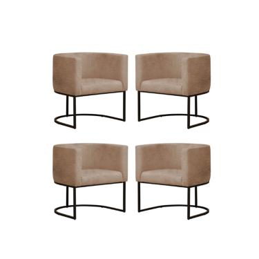 Imagem de Kit 4 Poltronas Reforçada Decorativa Sala Gabriela Base Ferro Preta Suede