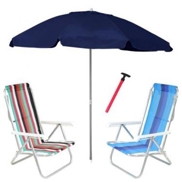 Imagem de Kit Praia 2 Cadeira 8 Pos Alumínio Guarda Sol 2,4m Bagum Azul Marinho 