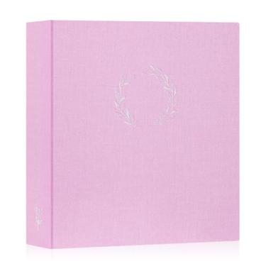 Imagem de Lanpn Álbum de fotos, 21,5 x 28 cm, capa de linho, design de grinalda, carga superior, pasta de 3 anéis, livro de fotos, 21,5 x 28 cm, com 30 capas de plástico, 60 páginas, rosa