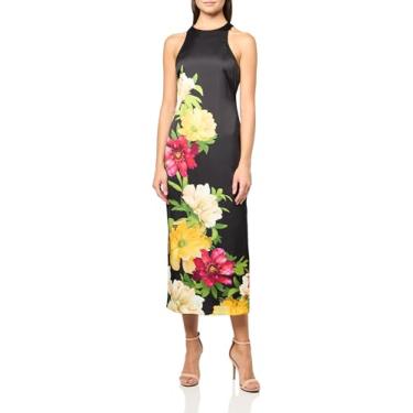 Imagem de Adrianna Papell Vestido midi de cetim estampado feminino, Preto Multi, 38