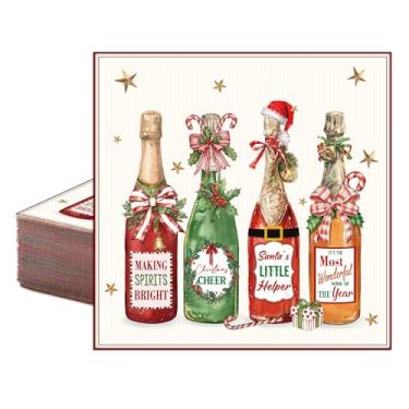 Imagem de Tenceur 50 guardanapos de coquetel de Natal 12,7 cm x 12,7 cm design vintage de garrafa de vinho para decoupage, guardanapos de papel descartáveis para festas de Natal, decoração de mesa de cozinha