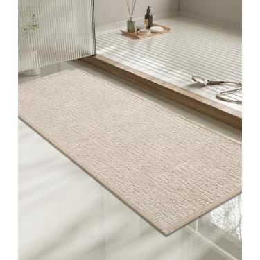Imagem de chakme Tapete de banheiro 119 x 43 cm, ultrafino, antiderrapante, tapete de banho absorvente de secagem rápida para piso de banheiro, (bege claro, 119 x 43 cm)