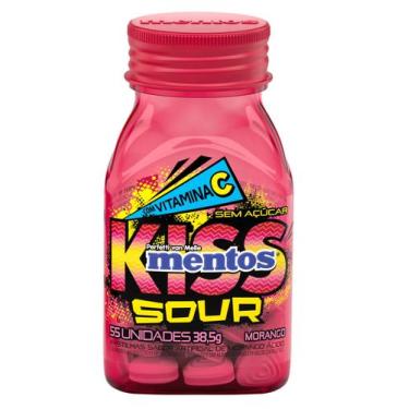 Imagem de Mentos Kiss Sour Sem Açúcar Morango Ácido 55 unidades 38g