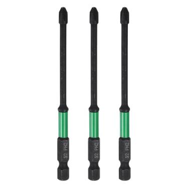 Imagem de HARFINGTON 3 peças de chave de fenda Phillips de impacto número 2 PH2, haste sextavada de 1/10.2 cm (100 mm) de comprimento, haste de 0,4 cm, chave de fenda magnética de aço S2, chave de fenda
