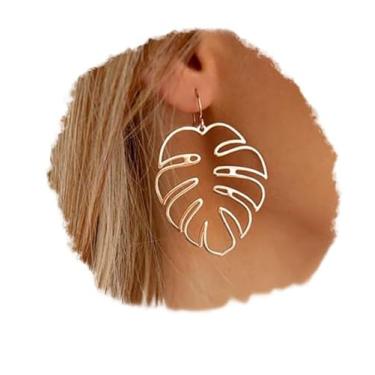 Imagem de Doubnine Brincos de folha de palmeira, grande, monstera, brincos pendentes de linha de ouro, joias boêmias de verão para mulheres e meninas, Liga de aço Ouro rosa, liga de zinco.