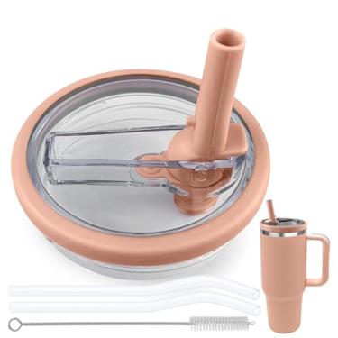 Imagem de Tampa de canudo flip compatível com Stanley Cup 850 g, tampa de substituição à prova de vazamento livre de BPA adequada para copo Stanley Quencher de 850 g, à prova de derramamento, 2 canudos, 1