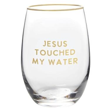 Imagem de Santa Barbara Design Studio Taças de vinho sem haste SIPS Drinkware SIPS Drinkware Presente engraçado taça de vinho, 482 g, Jesus Touched My Water