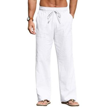 Imagem de Calças masculinas Sailwind, casuais, de linho, elástico, cintura branc