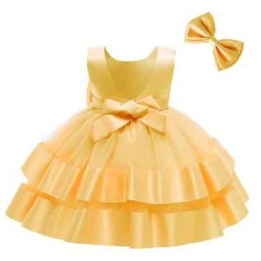 Imagem de Vestido NSSMWTTC para bebês e meninas, tule amarelo, vestido de festa 