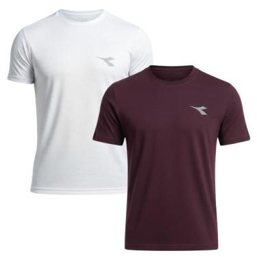Imagem de Kit 2 Camisetas Diadora Small Logo Masculina - Branco e Vermelho G, Br