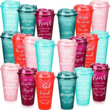 Imagem de Copos de café Skylety Bible Verse 16 onças de plástico x20 arco-íris