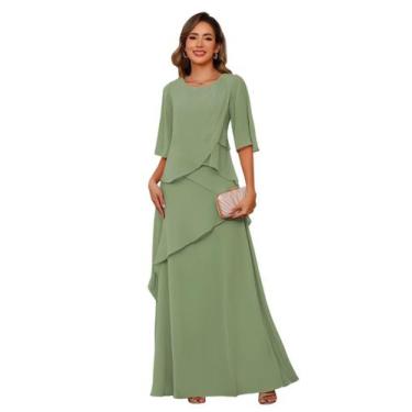 Imagem de Vestido para a mãe da noiva PUXIU Dusty Sage Chiffon Long