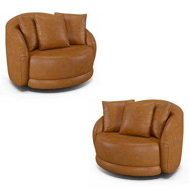 Imagem de Kit 2 Poltronas Decorativas Base Giratória Galáxia com Almofadas PU Caramelo G45 - Gran Belo
