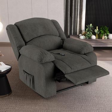 Imagem de Poltrona do Papai Reclinável Sala de Cinema Madrid Controle Power Elétrico Linho Chumbo  G26