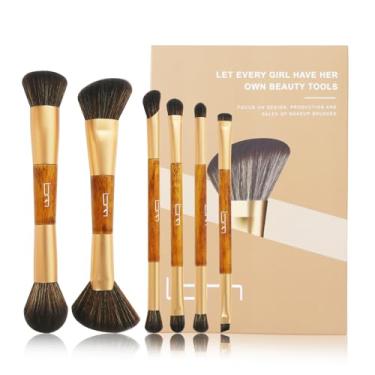Imagem de Brush Master 6 pincéis de maquiagem de ponta dupla, pincéis de maquiagem sintéticos multifuncionais de ponta dupla (marrom)