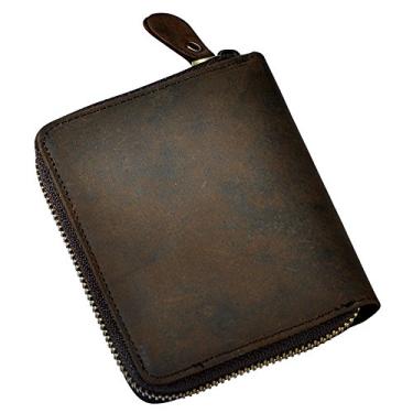 Imagem de Le'aokuu – Carteira masculina de couro genuíno com zíper de metal e fecho de moeda, Vertical Dark Brown, Medium