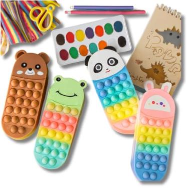 Imagem de Estojo Infantil Pop It Sensorial com Animais, Borracha Sortido, Multifuncional para Material Escolar