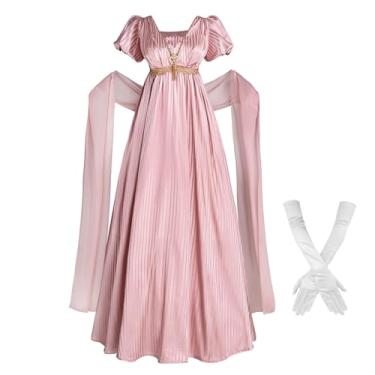 Imagem de Nuoqi Regency Dresses vestido vitoriano anos 1800 vestido de baile cintura império com luvas, rosa, M