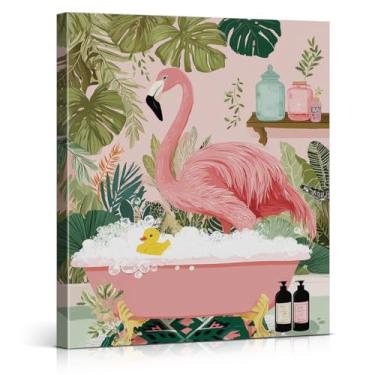 Imagem de Arte de parede de banheiro engraçada Flamingo na Banheira Impressão de Arte Botânica Banheiro Decoração de Parede 20 x 25 cm