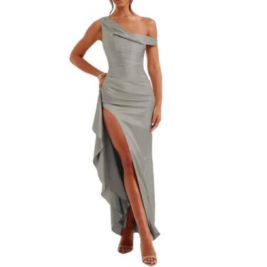 Imagem de Vestido Alphirkut plissado para convidados de casamento, longo, cinza 