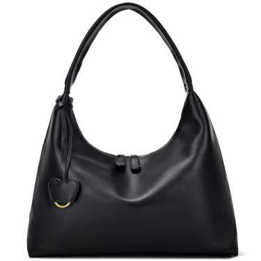 Imagem de Worldlyda Bolsa de ombro feminina, bolsa Hobo, maleável, de couro vegano, casual, para uso diário, sacola crescente, Be25dq01 Preta