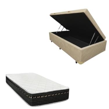 Imagem de Cama Box Baú Blindada com Colchão Eagle Molas Bonnel 22cm (CORINO BEGE, Solteiro)