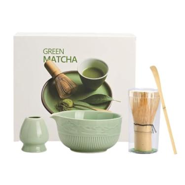 Imagem de Conjunto de Chá Matcha Estilo Japonês 4 Peças com Copo Batedor Colher Suporte Artesanato em Cerâmica Luxo para Entusiastas Esmalte sem Chumbo Mancha Fácil Limpar Design Elegante