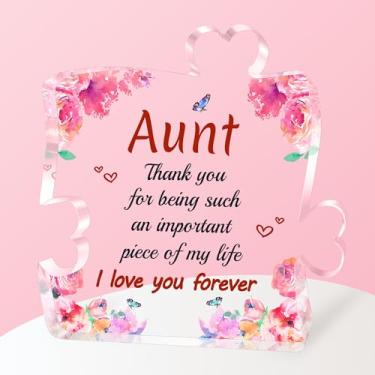 Imagem de Presentes de mãe para tia, presente de sobrinha, bloco de acrílico gravado decorativo de mesa, 9,9 x 9,9 cm, presente de aniversário de Natal, dia das mães, ideias de presente de aniversário