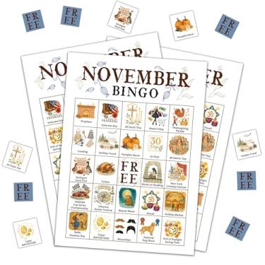 Imagem de DRWJPAT Jogo de bingo de novembro, jogos de festa de outono para adultos, cartas de jogo de bingo de abóbora de outono para atividades de amigos em família em grupo grande, suprimentos de decoração de