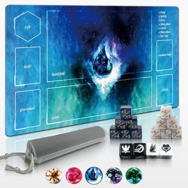Imagem de Cylvenor 24x14 Rubber Game mat for Magic The Gathering/MTG, Premium MTG playmat with Storage Bag & 16-Piece dice Set (Blue)
