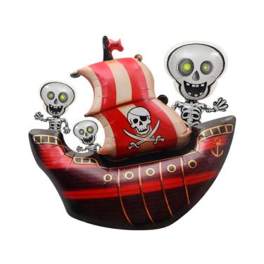 Imagem de Conjunto de balões metalizados, navio pirata e festa de Halloween Skeleton